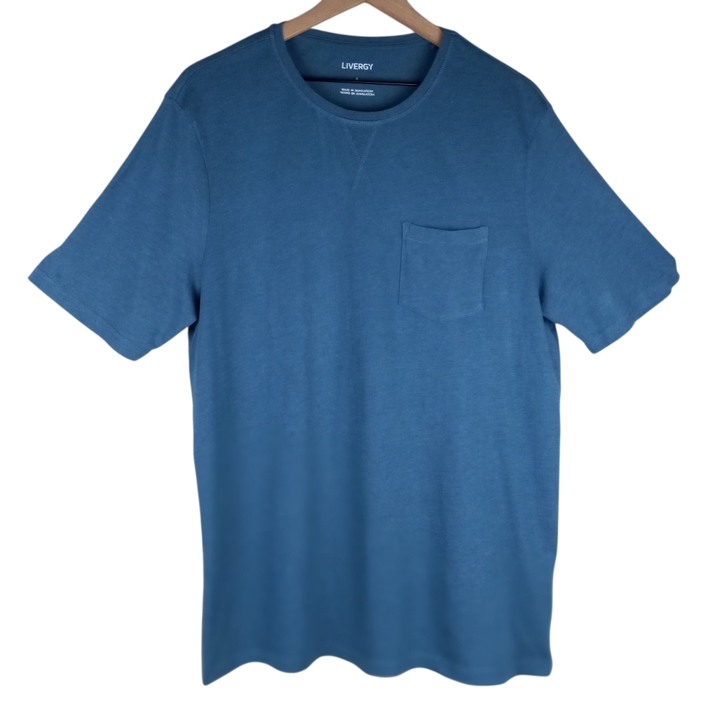 LIVERGY Mens Tee SIze Large 23in Pit to Pit 30in In Length Breast Pocket